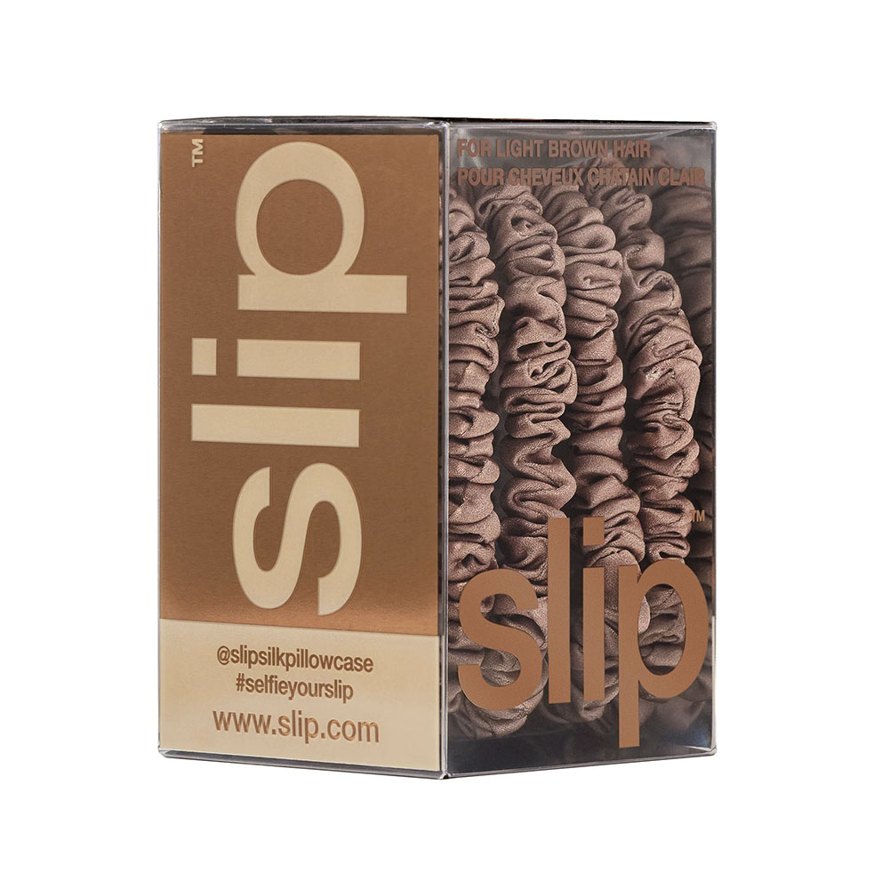 Light Brown Pure Silk Skinny Scrunchies - 4pcs