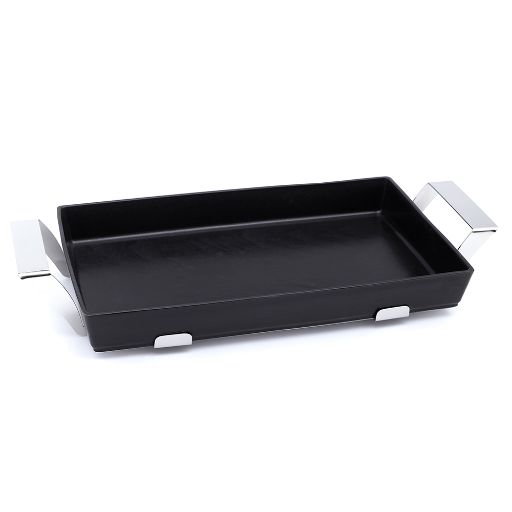 Black Rectangular dish cm 54x33 h6 with stainless steel holder cm 68x33 h. 10