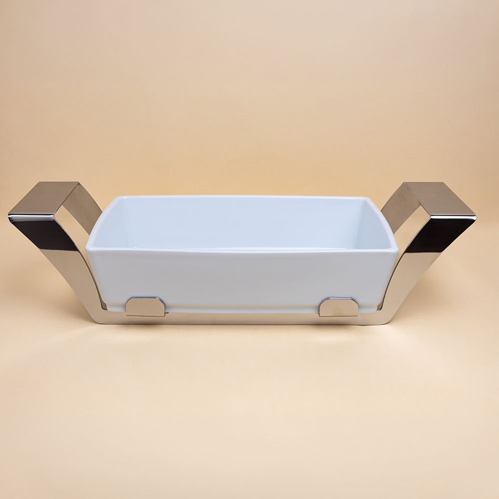 Rectangular dish cm cm 27x17 h6 with stainless steel holder