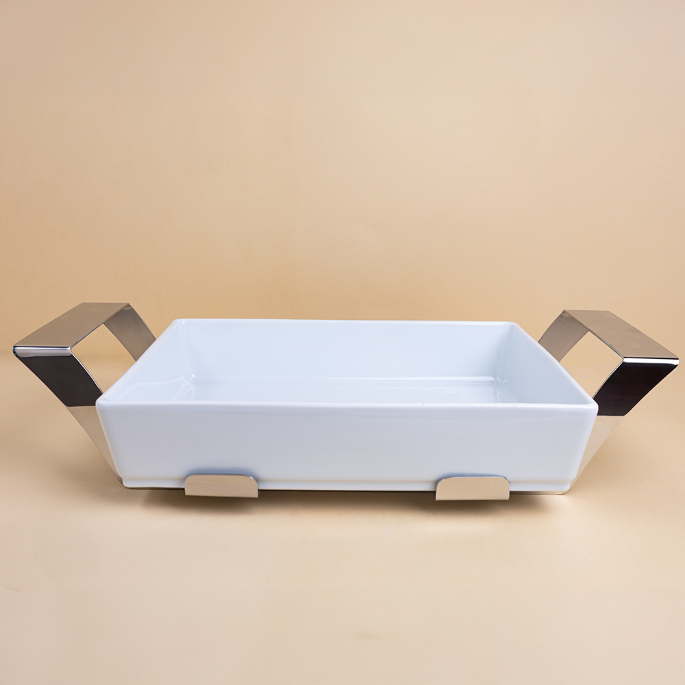 Rectangular dish cm 36x24,5 h6 with stainless steel holder