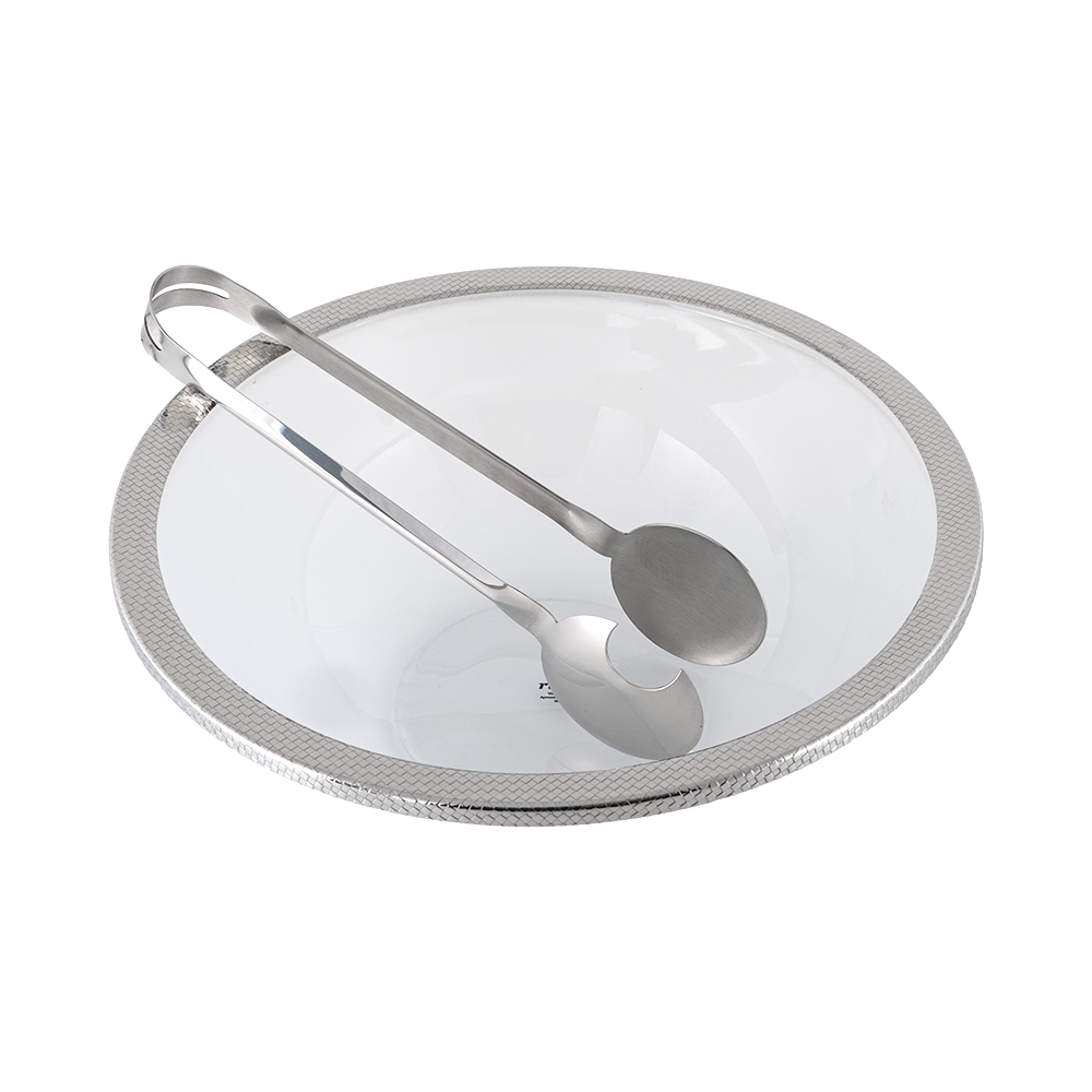 Sarezzo Stainless Steel Salad Bowl Frozen Glass w/ Server