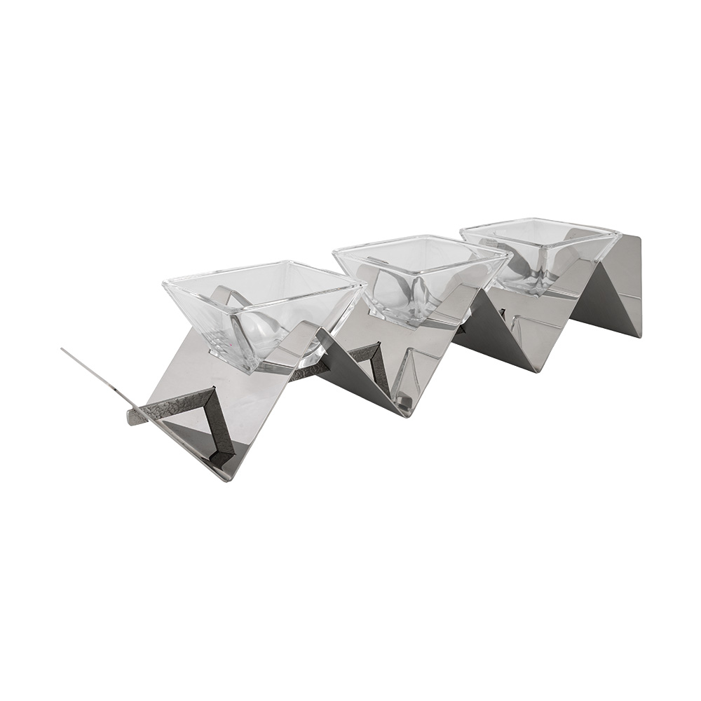 Craquele Stainless Steel Triple Snack Holder 