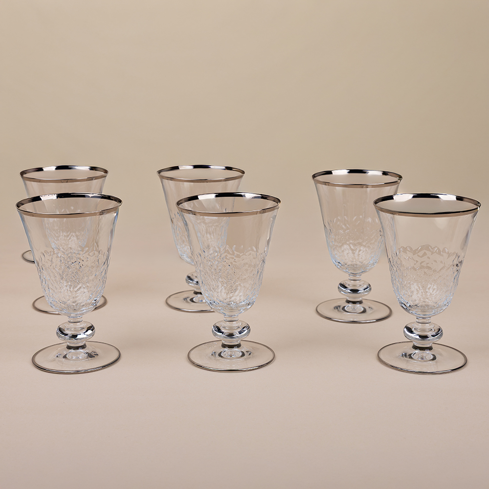 Platinum Rim Crystal Stemware Glass Set - 6pcs