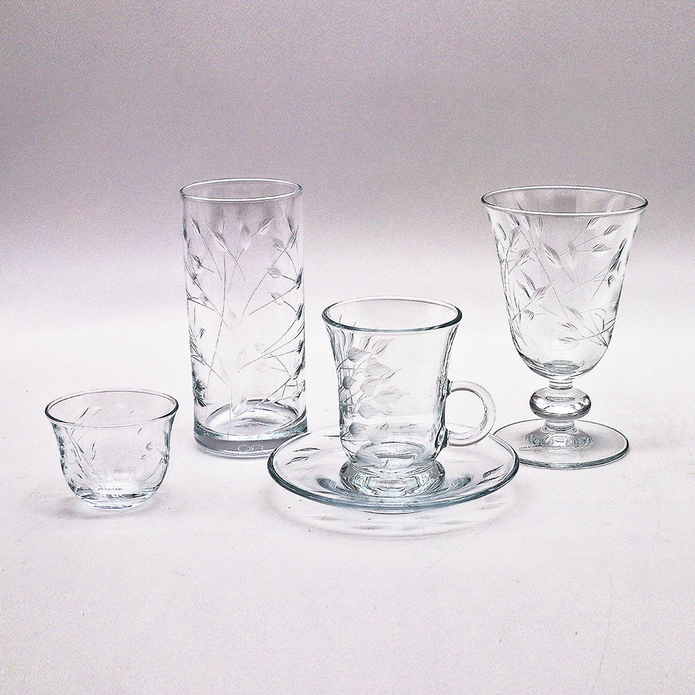 Glass Coffee Cup Branches Pattern Set 12pcs