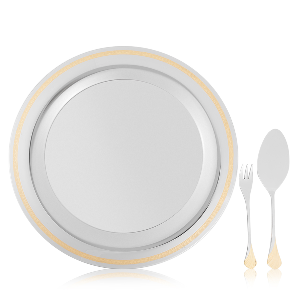 Patrizia Silver with Gold Lines Serving Cake Set - 14pcs