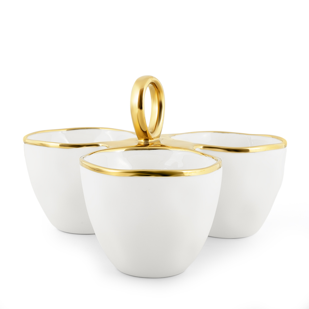 صينية تقديم 3 اقسام بمقابض ذهبية