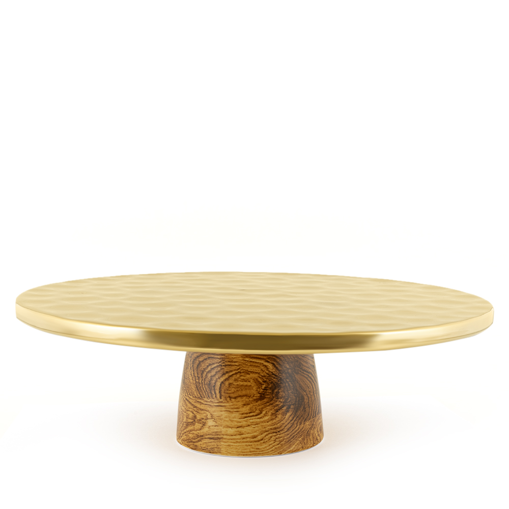 حامل كيك نايا خشبي مزين بلون ذهبي