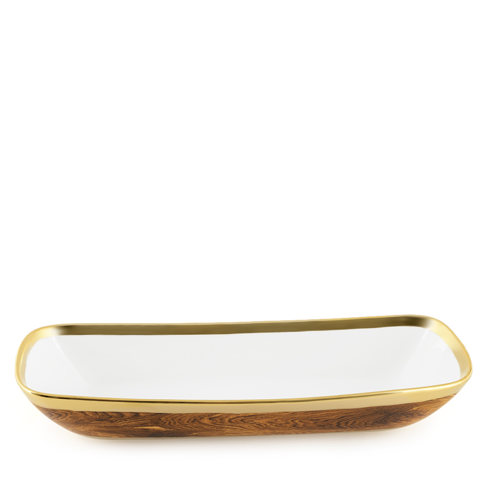 Naya Rustic Wood Tray with Gold Details