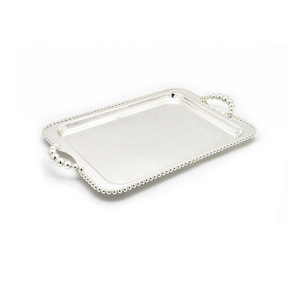 Iron Silver Plated Beaded Rim Tray