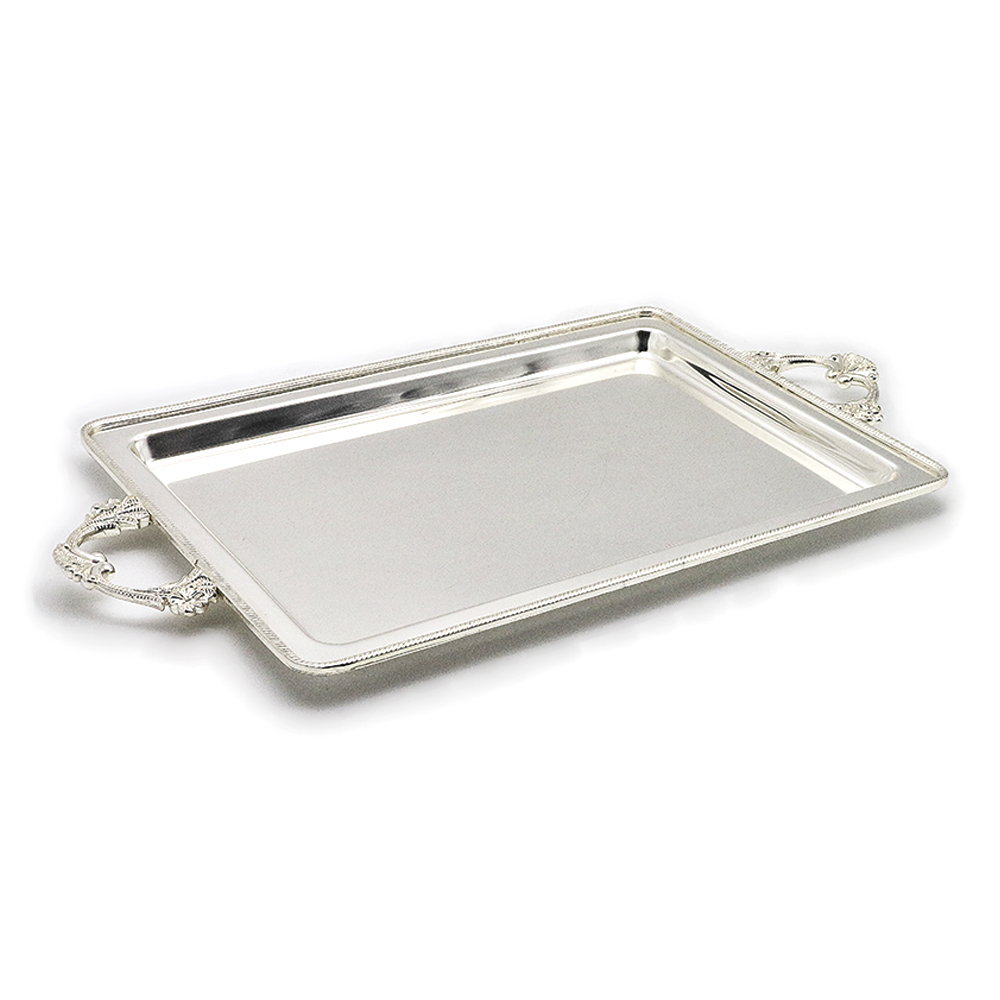 Large Rectangular Serving Tray with Handles - Silver
