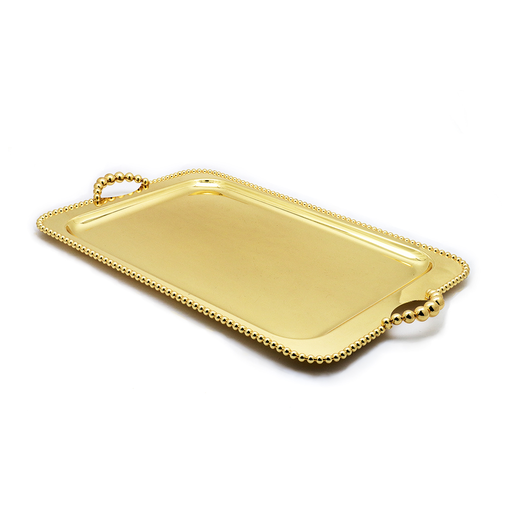 Iron Gold Plated Oblong Tray with Handles