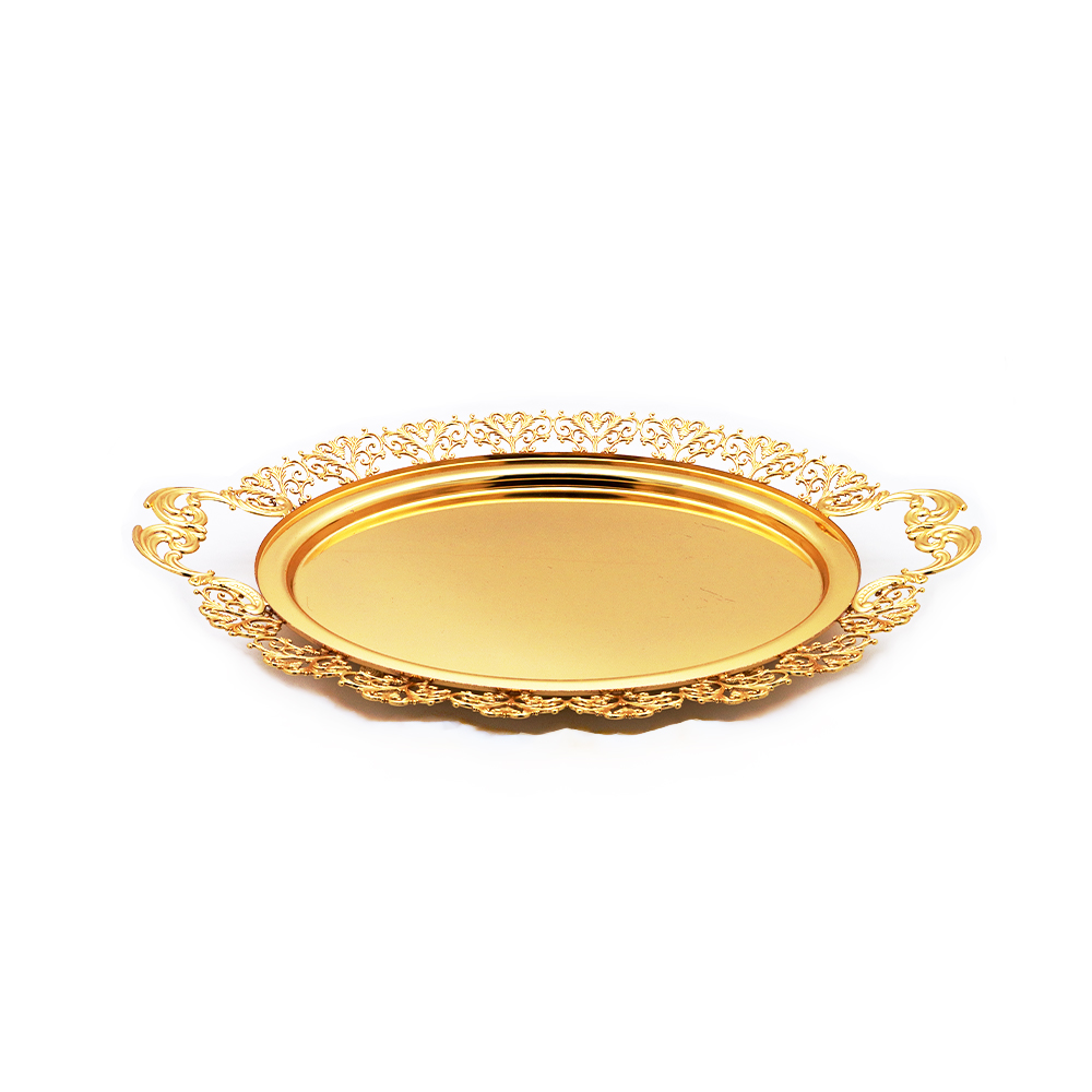 Gold Plated Oval Tray with Handle - M