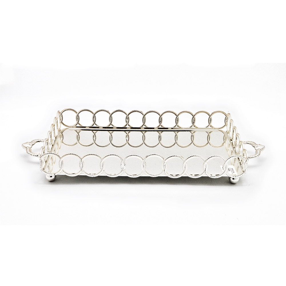 Iron Lacquer Silver Plated Rectangle Tray with Handles