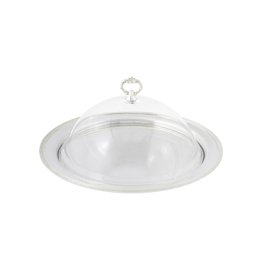Iron Silver Plated Round Tray with Clear Cover