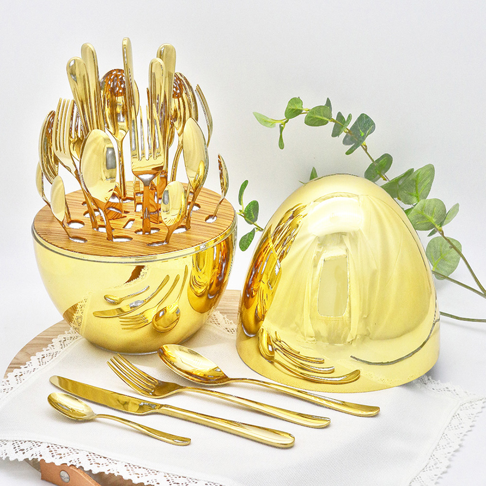 طقم ملاعق 24 قطعة ستيل استاند بيضاوي - ذهبي