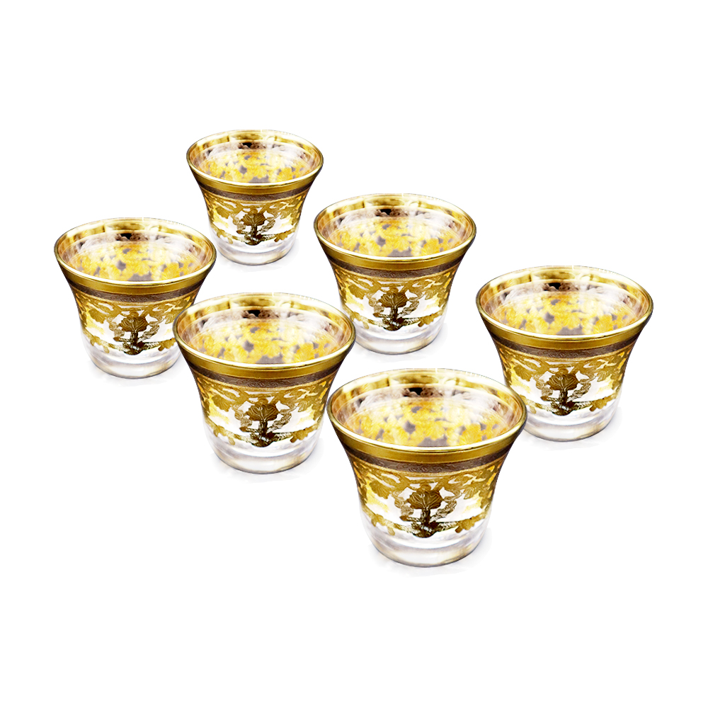 طقم قهوة عربي توسكانا 2 نقشة ذهبي وفضي - 6 قطع