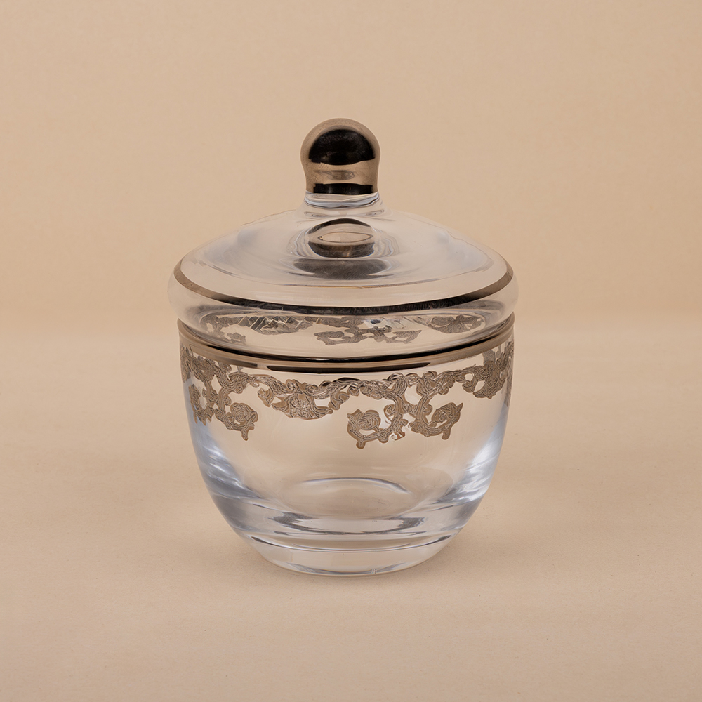 طقم أوعية بغطاء للسكر والبهارات - نقشة فضي