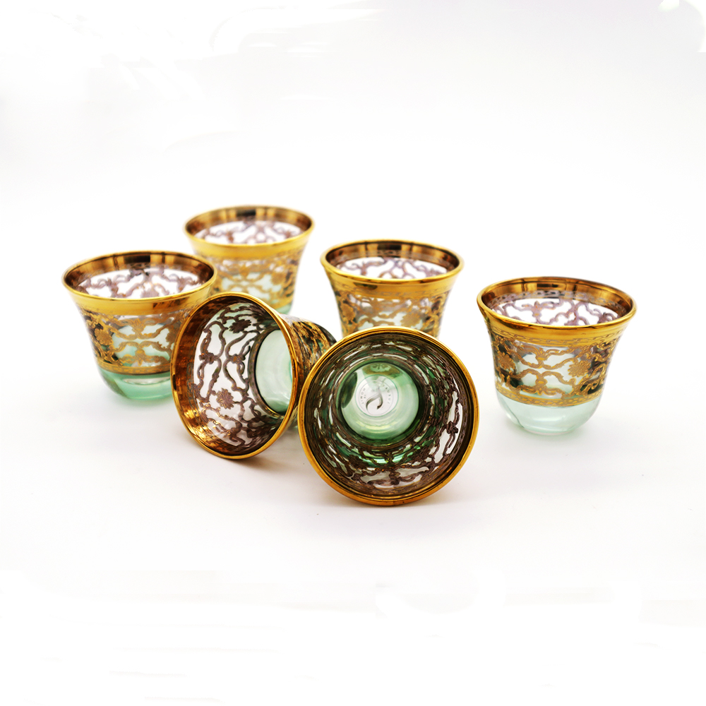 Toscana 2 Green Gold Arabic Coffee Set - 6pcs