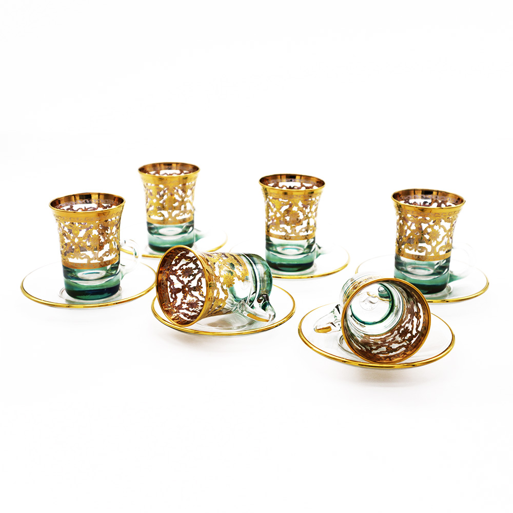 Verdi Green Gold Tea Cup Set - 12pcs
