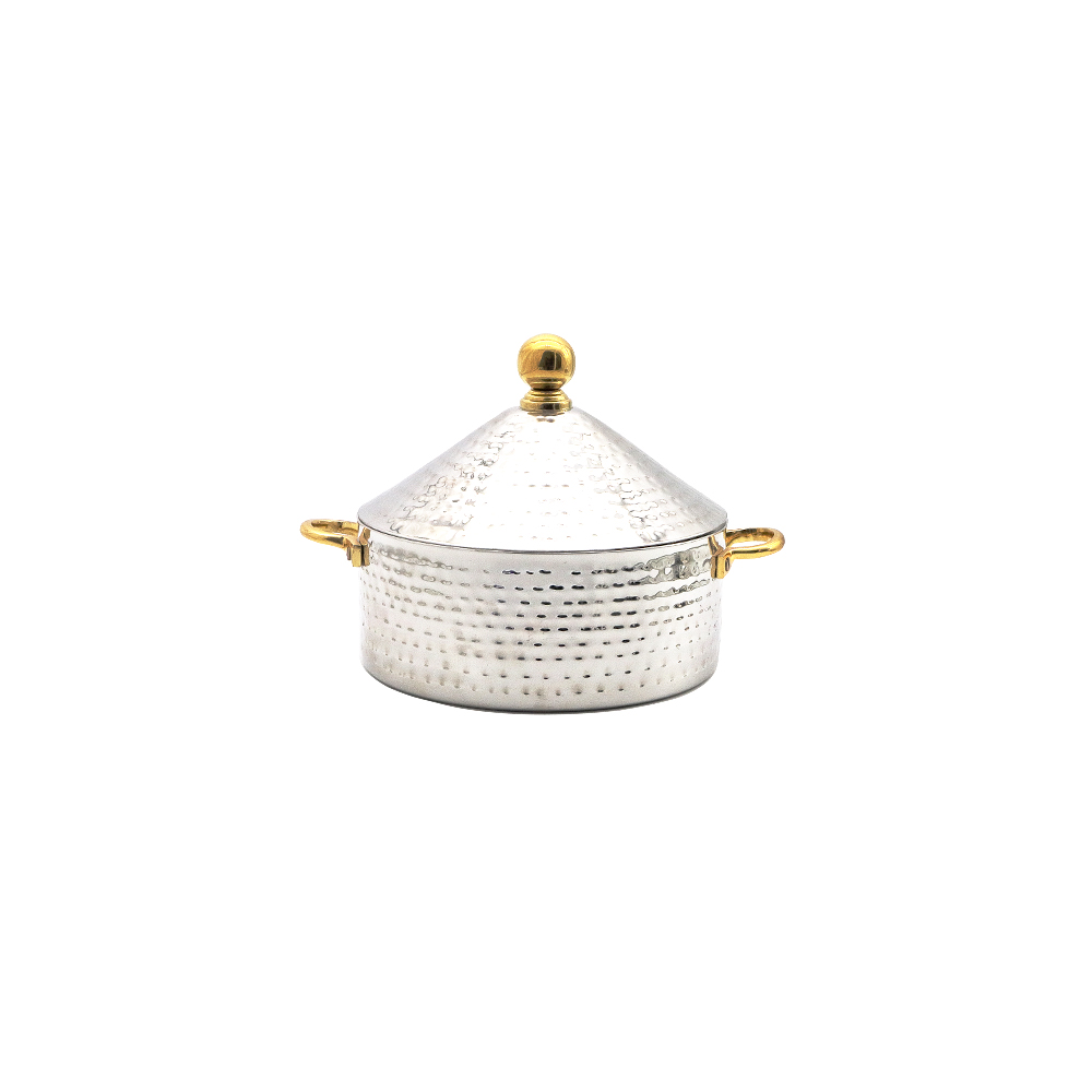 Conical Hammered Hot Pot with Reg Brass Knob & Handle - 24cm