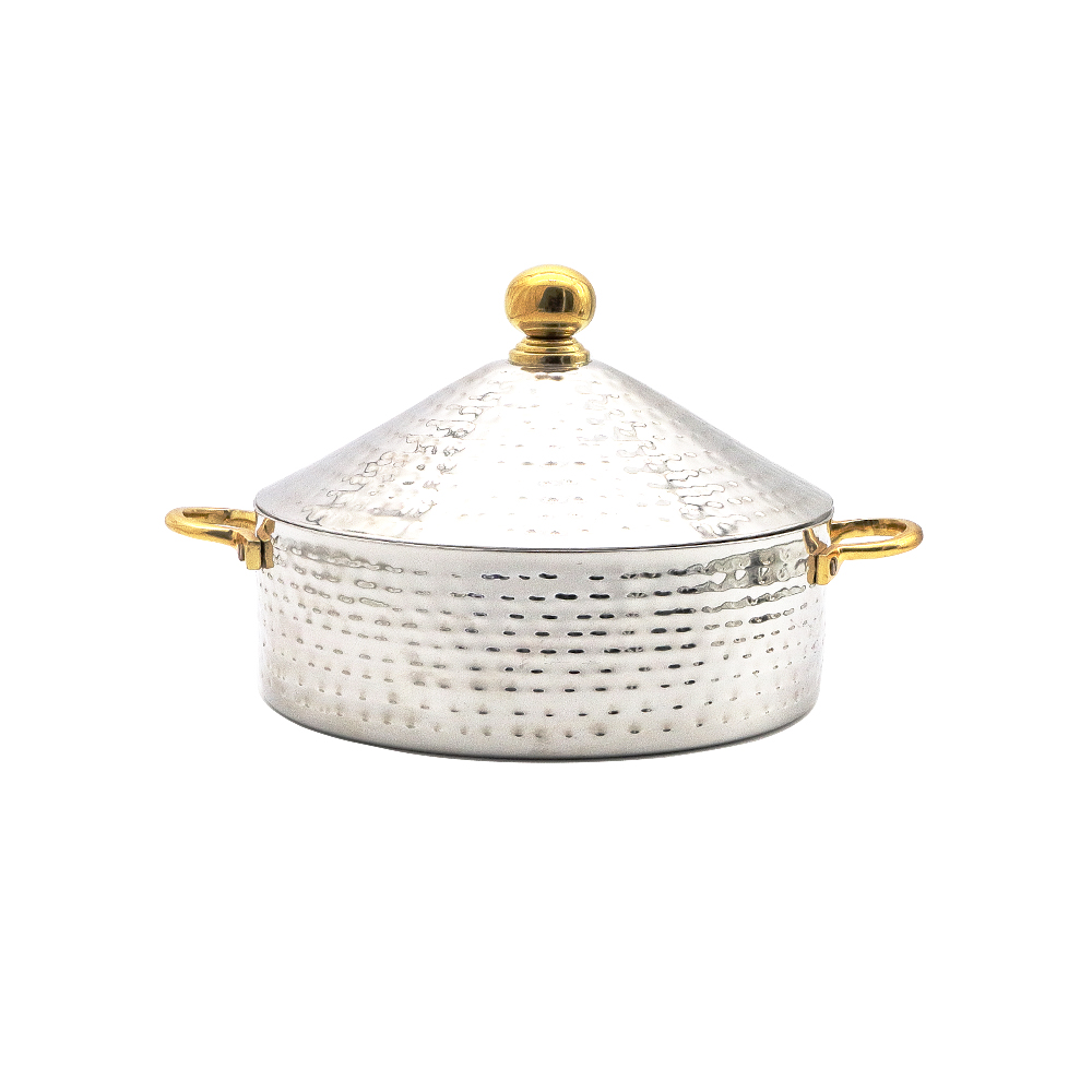 حافظة طعام بتصميم هرمي مطروق ومقبض نحاسي - 36 سم