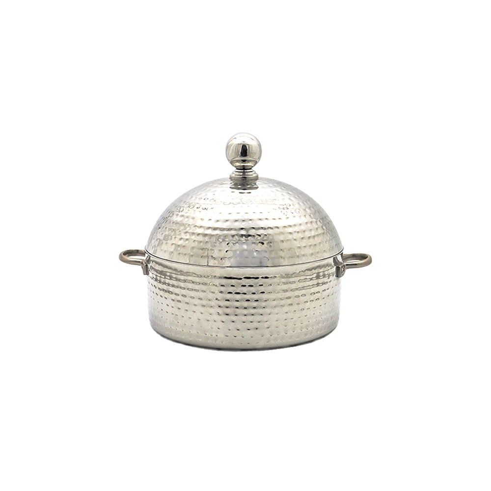 Hammered Conical Hot Pot with Brass Knob & Handle - 24cm
