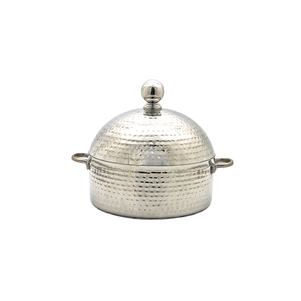 Hammered Dome Hot Pot with Brass Knob & Handle - 28cm