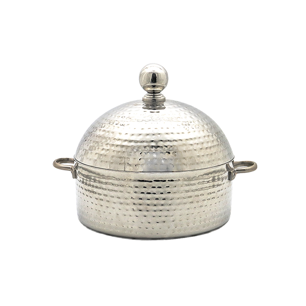 Hammered Dome Hot Pot with Brass Knob & Handle - 36cm