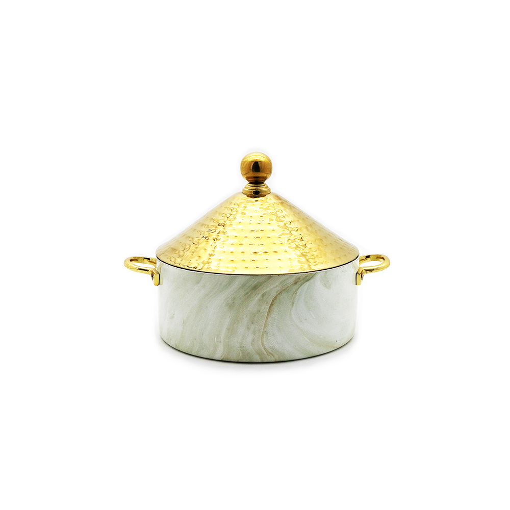 Conical Hot Pot Gold Hammered & Green Marble - 24cm