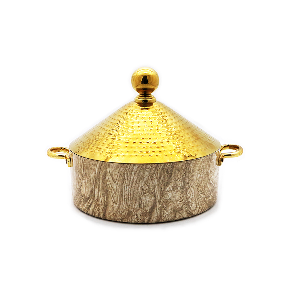 Conical Hot Pot Gold Hammered & Brown Marble - 24cm