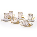 Gold Leaves Tea Cup Glass Handle Set - 12pcs
