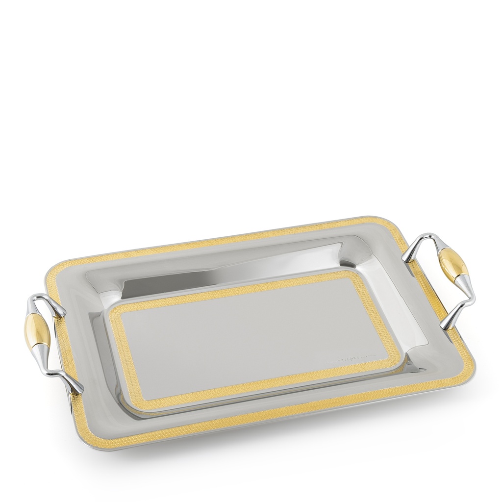 Lady 2 Lines Rectangular Tray - Gold