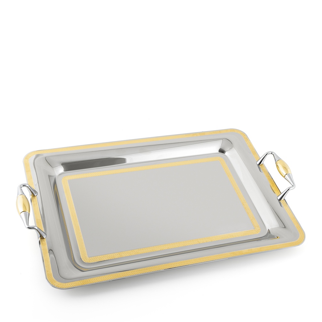 Lady 3 Lines Rectangular Tray - Gold
