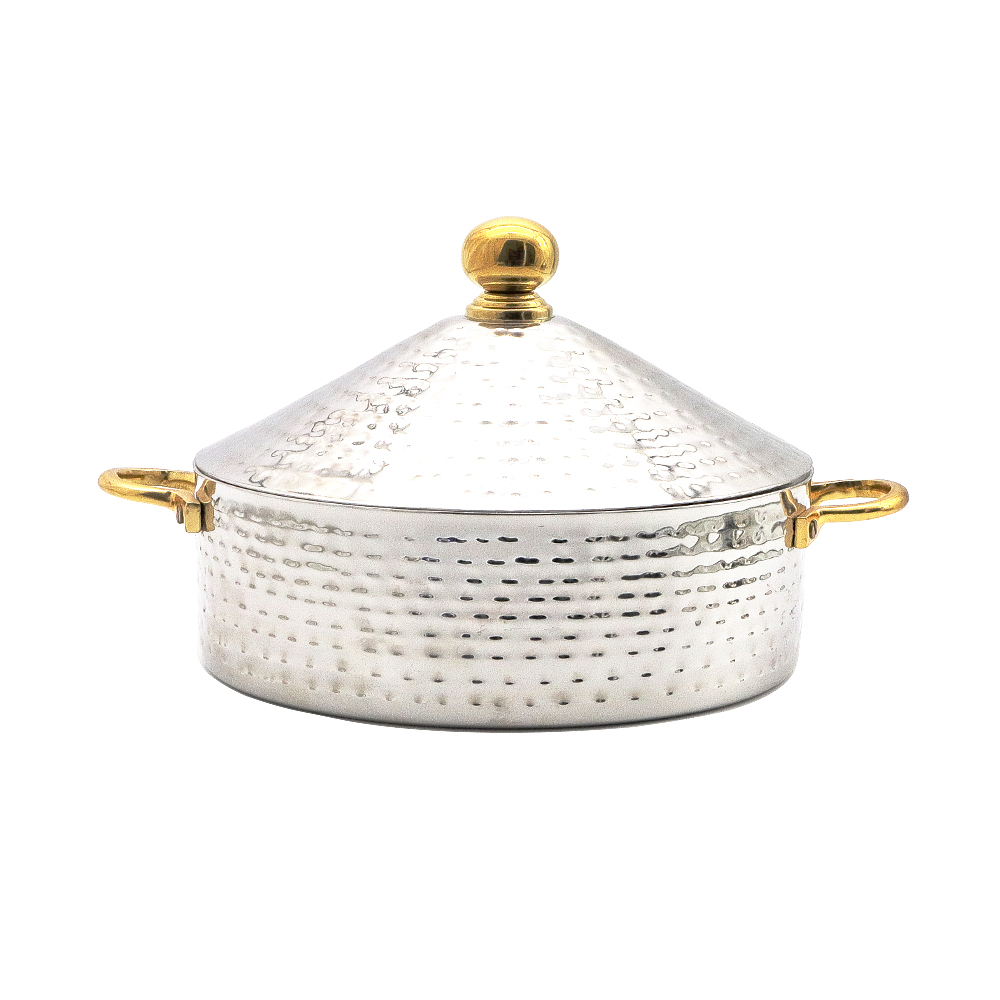 Hammered Conical Hot Pot with Brass Knob & Handle - 55cm