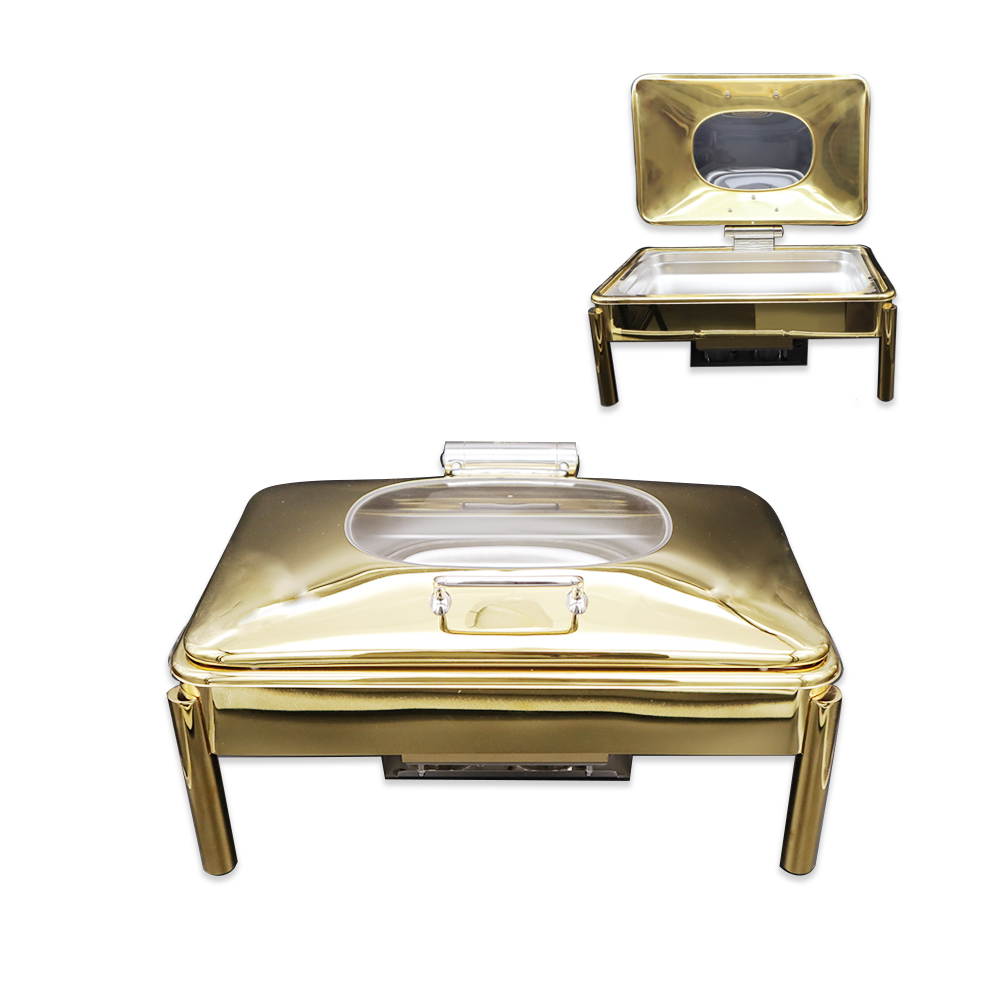 Rectangular Gold Chafing Dish with Transprent Lid - 9L 