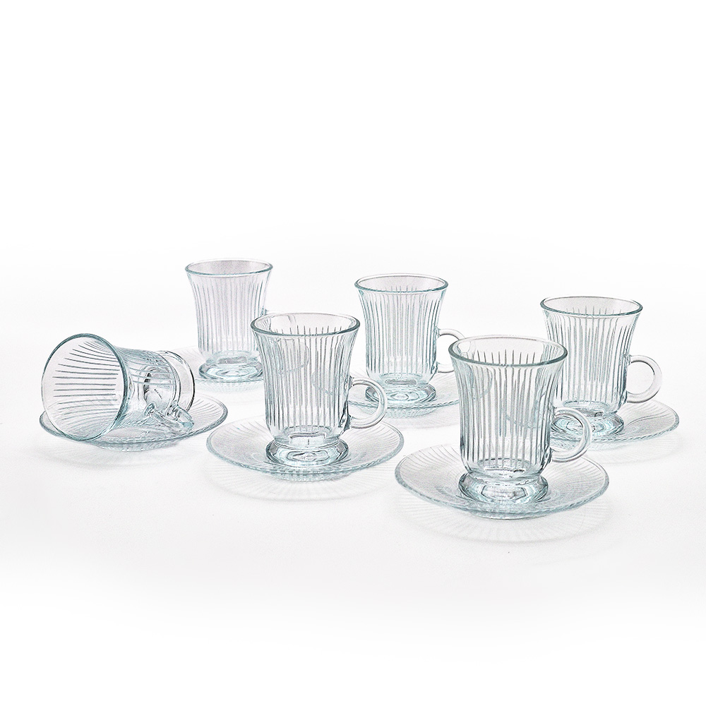 Frosted Glass Tea Cup Set - 12pcs