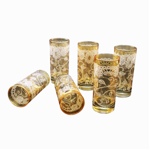 طقم أكواب عسلي بنقوش دانتيل - 6 قطع