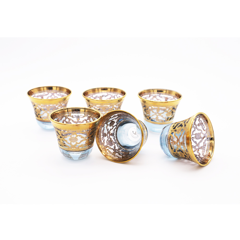 Toscana 2 Blue Gold Arabic Coffee Cup Set - 6pcs