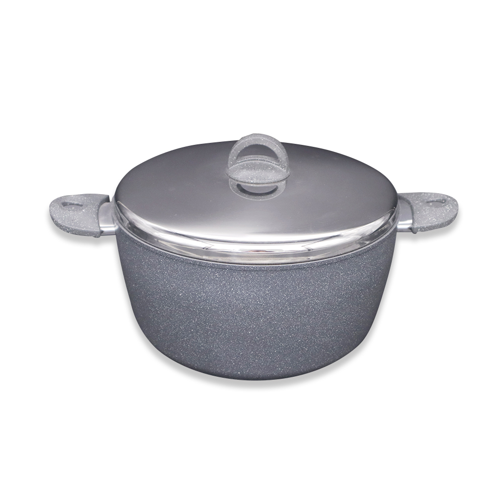 Ceylin Premium Grey Granite Pot with Steel Lid - 30cm