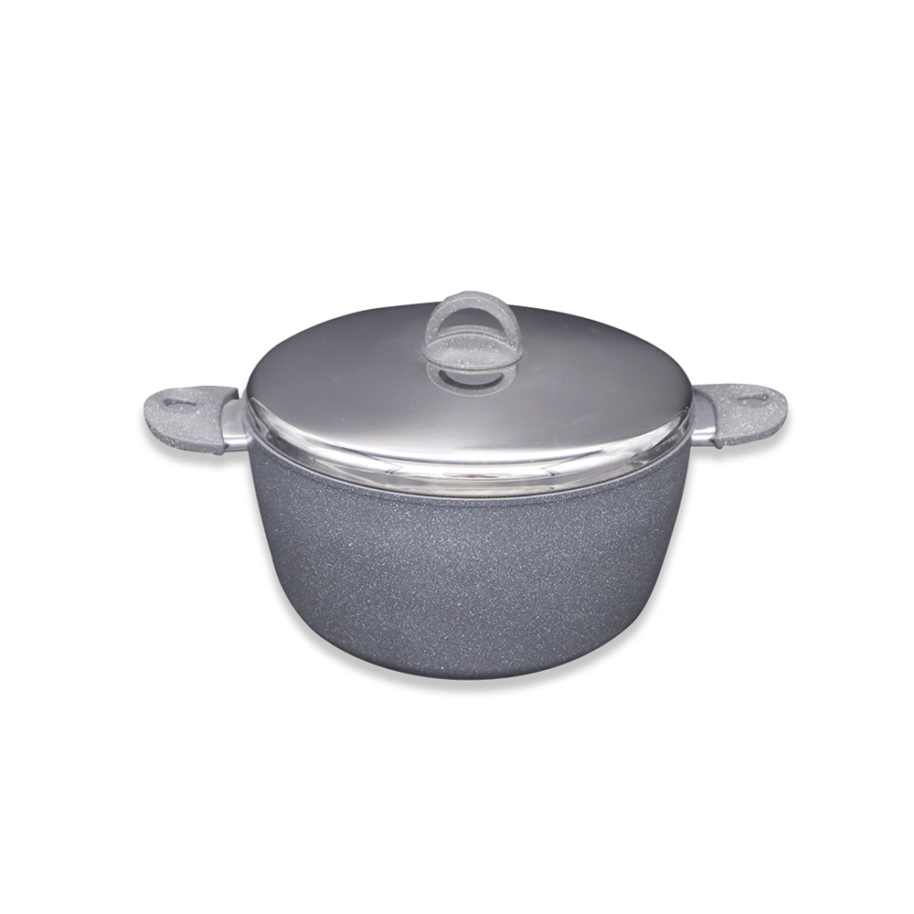 Ceylin Premium Grey Granite Pot with Steel Lid - 24cm 