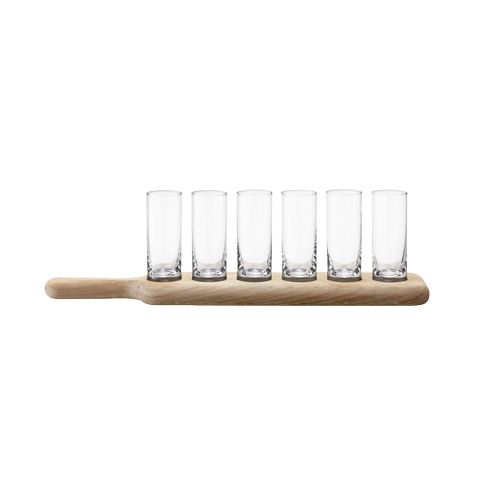 Shot Set & Oak Paddle with Clear Glasses - L40cm 