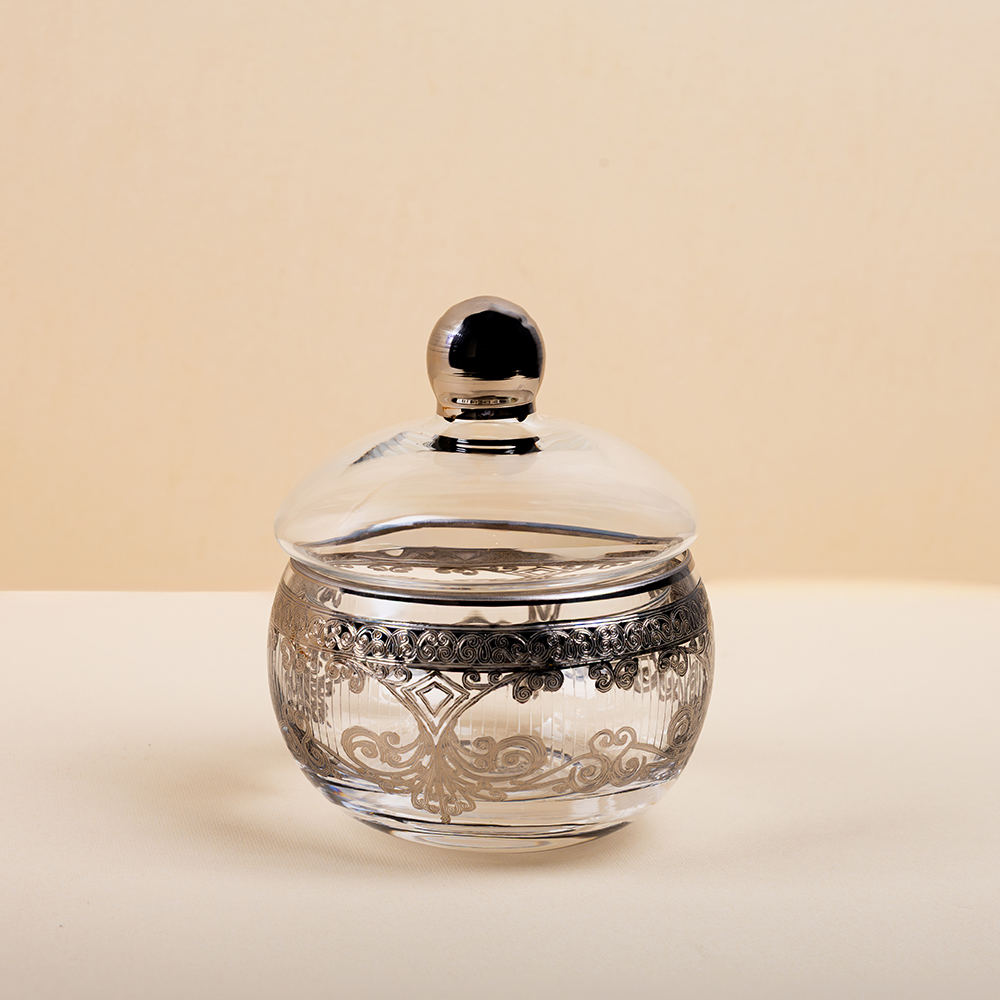 Bronze Detailing Hand Made Glass Sugar Bowl with Lid