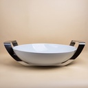 Round Porcelain Serving Dish with Stainless Steel Holder -  37x45cm