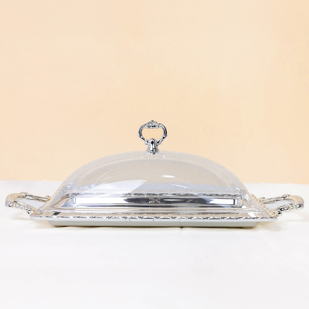 Silver Rectangular Tray with Clear Cover - 350*245mm