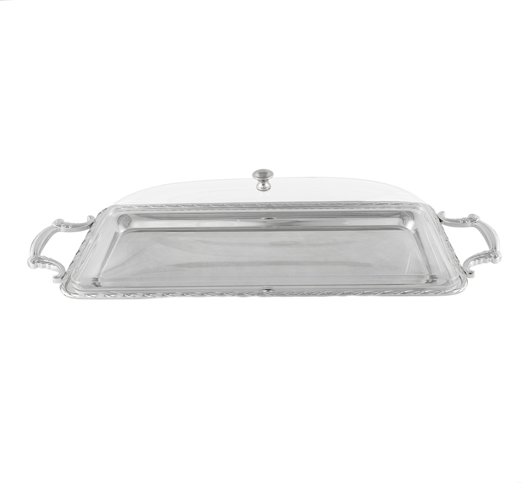 Silver Rectangular Tray with Clear Cover - 570*205mm