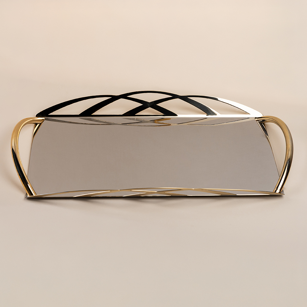 صينية مستطيلة بإطار ذهبي - 28x50 سم