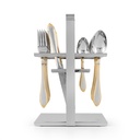 Flower Embellished Gold PVC Cutlery Set with Stand - 24pcs