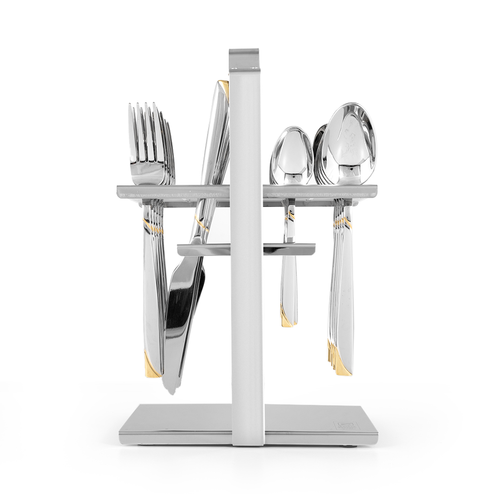 Gold Lines PVC Cutlery Set with Stand - 24pcs