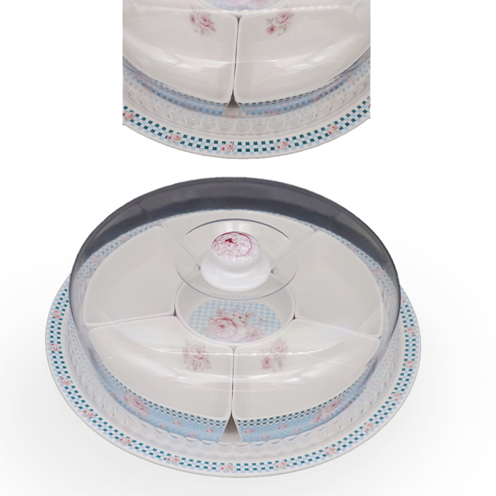Divided Snacks Plate with Plastic Cover