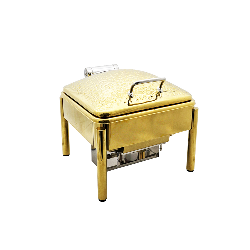 Square Gold Chafing Dish with Mechanical Damping - 4L